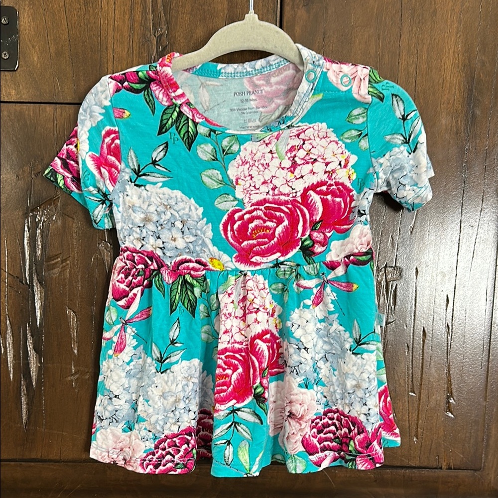 Blue and Pink Floral Short Sleeve Tee